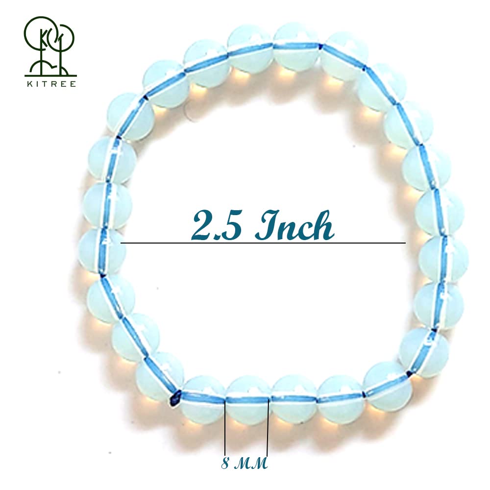 KITREE NATURAL OPALITE CRYSTAL BRACELET 8MM ROUNDFOR UNISEX (COLOR OFF WHITE)