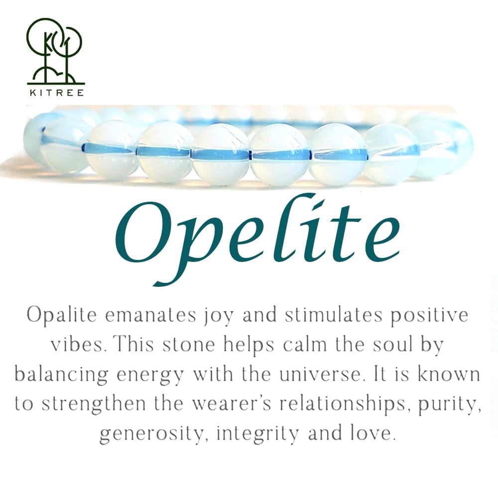 KITREE NATURAL OPALITE CRYSTAL BRACELET 8MM ROUNDFOR UNISEX (COLOR OFF WHITE)