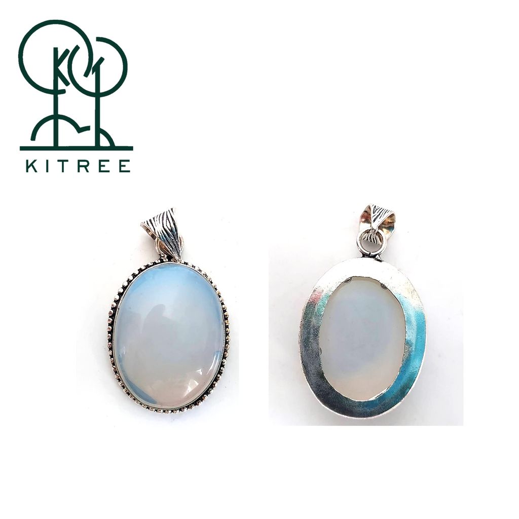 KITREE NATURAL OPALITE CRYSTAL OVAL SHAPE PENDENT WITH BLACK THREAD FOR GIRLS AND WOMENS (COLOR OFF WHITE)