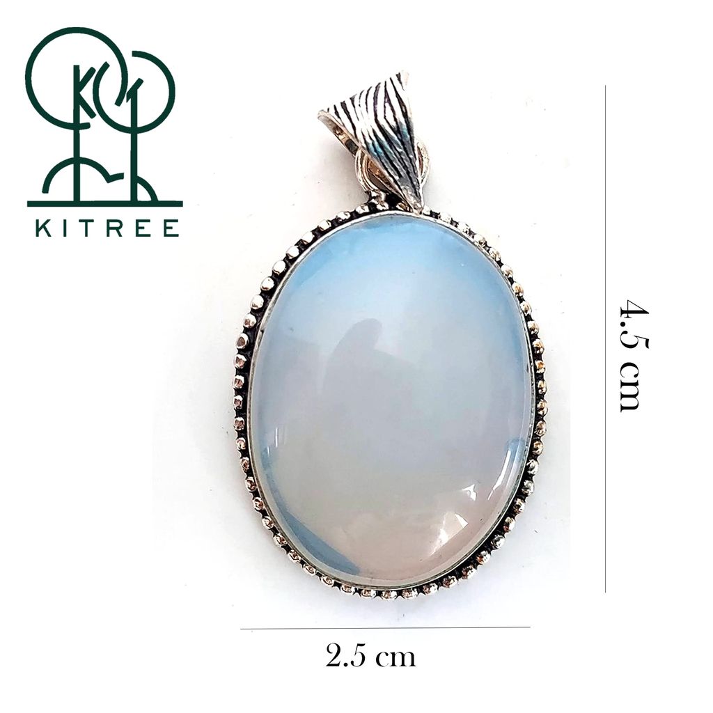 KITREE NATURAL OPALITE CRYSTAL OVAL SHAPE PENDENT WITH BLACK THREAD FOR GIRLS AND WOMENS (COLOR OFF WHITE)
