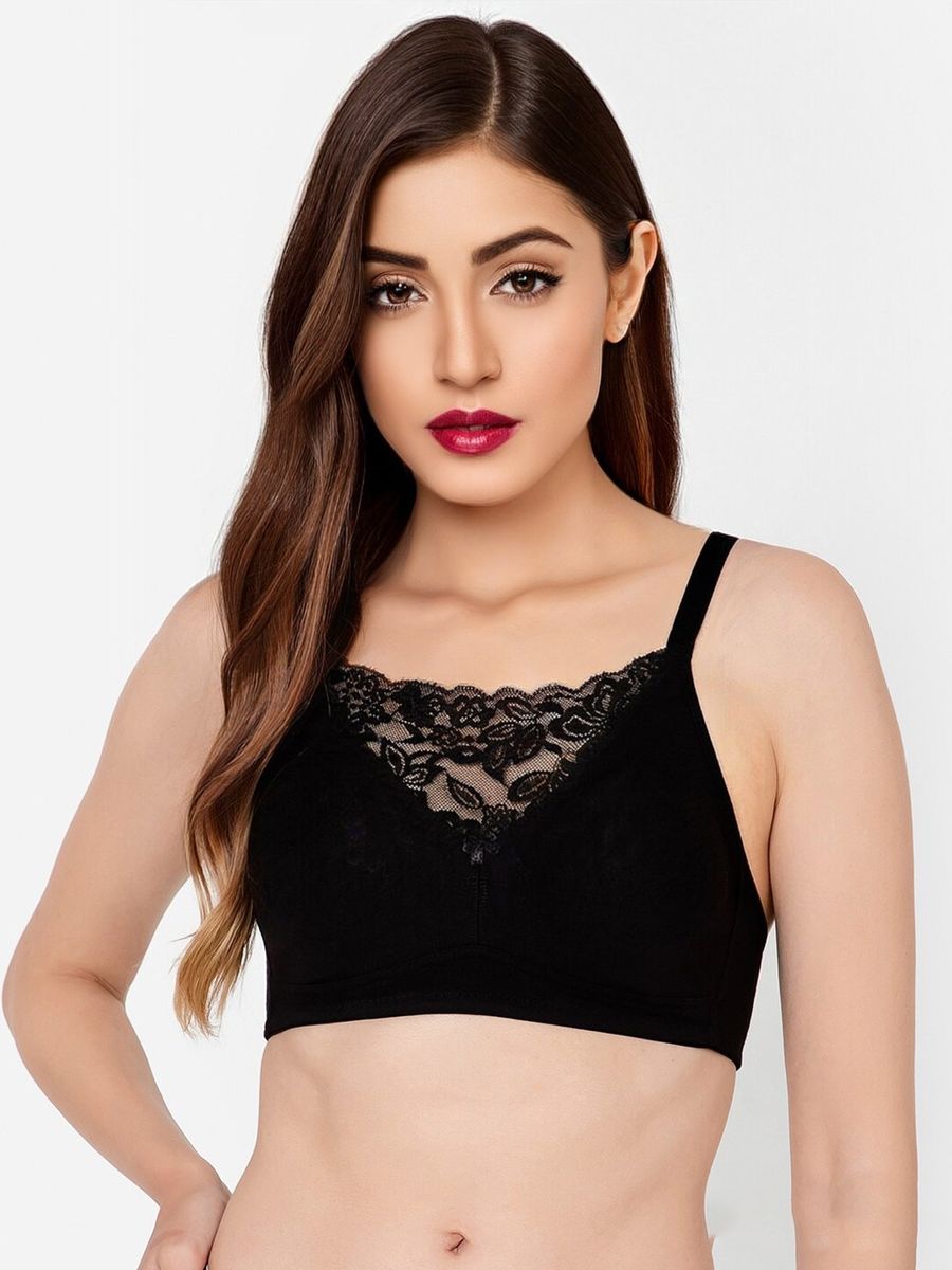 Buy Non-Padded Non-Wired Full Cup Cami Bra in Black - Cotton