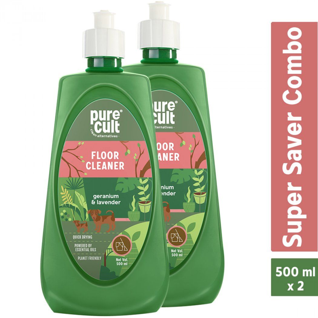 PureCult Floor Cleaner with Geranium & Lavender Essential Oils 500 ml Combo (Pack of 2)