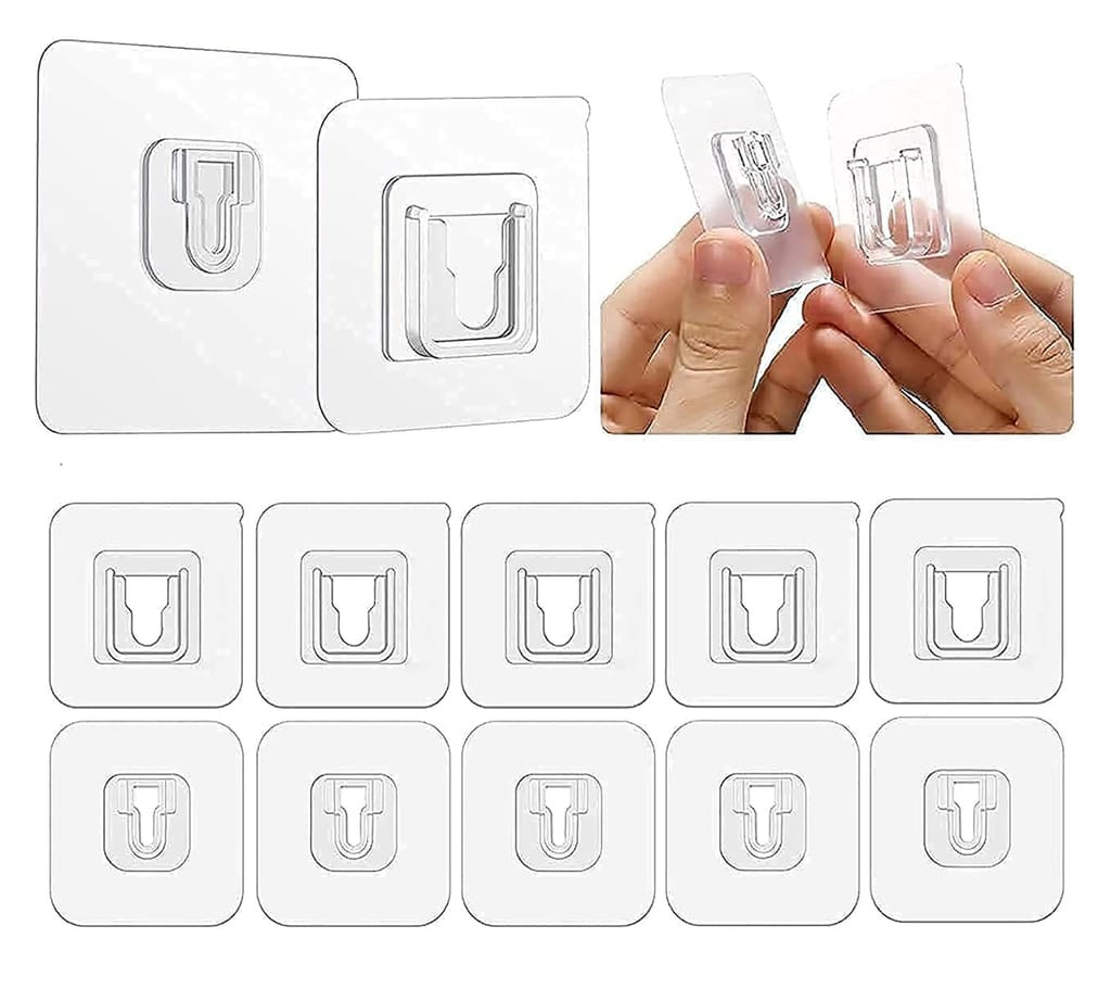 ZURU BUNCH Double-Sided Waterproof and Oil-Proof Self-Adhesive Wall-Sticking Hooks Without Punching & Nails, Transparentq