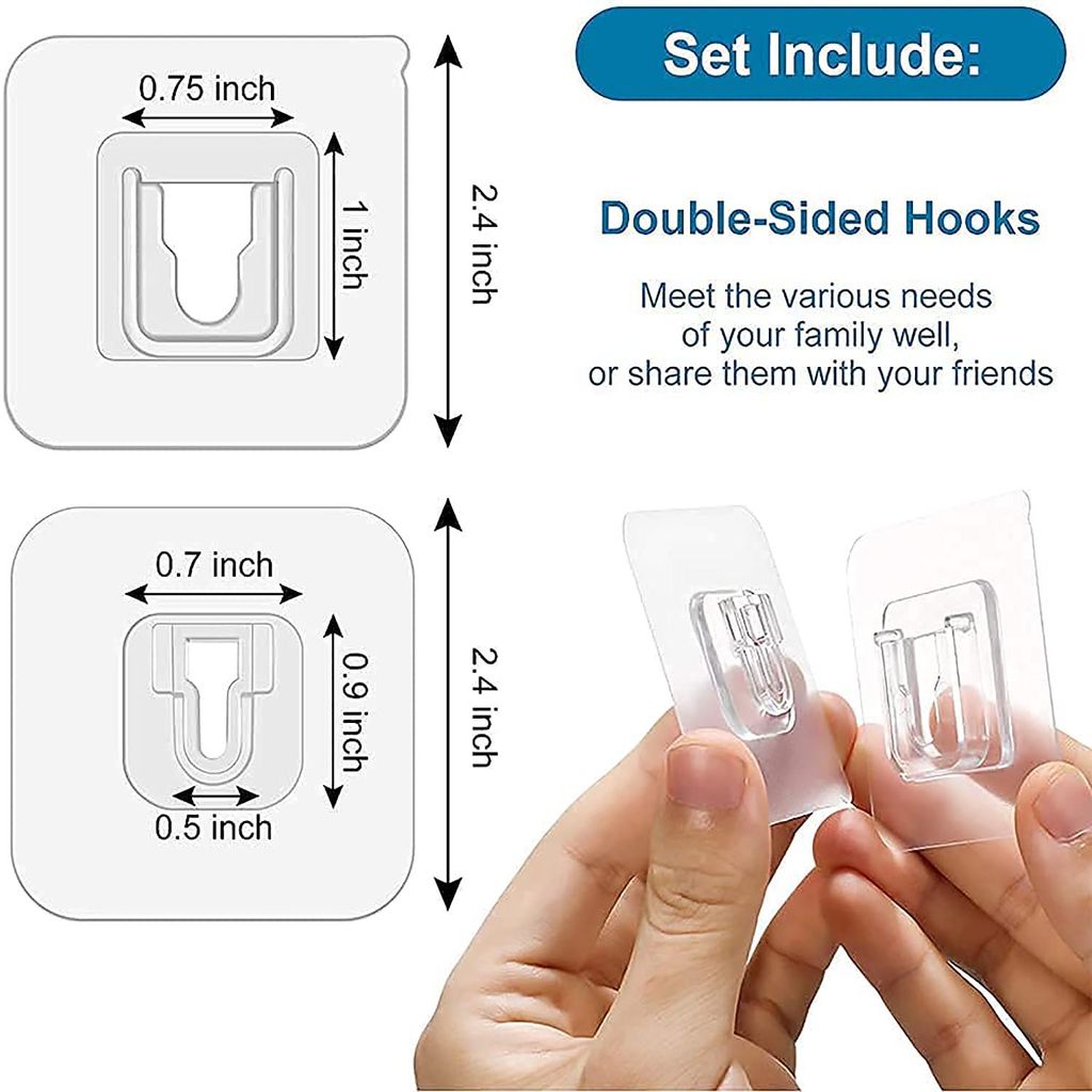 ZURU BUNCH Double-Sided Waterproof and Oil-Proof Self-Adhesive Wall-Sticking Hooks Without Punching & Nails, Transparentq