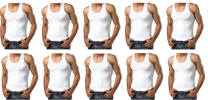 Perfect Cotton Sleeveless White Vests (Combo OF 10)