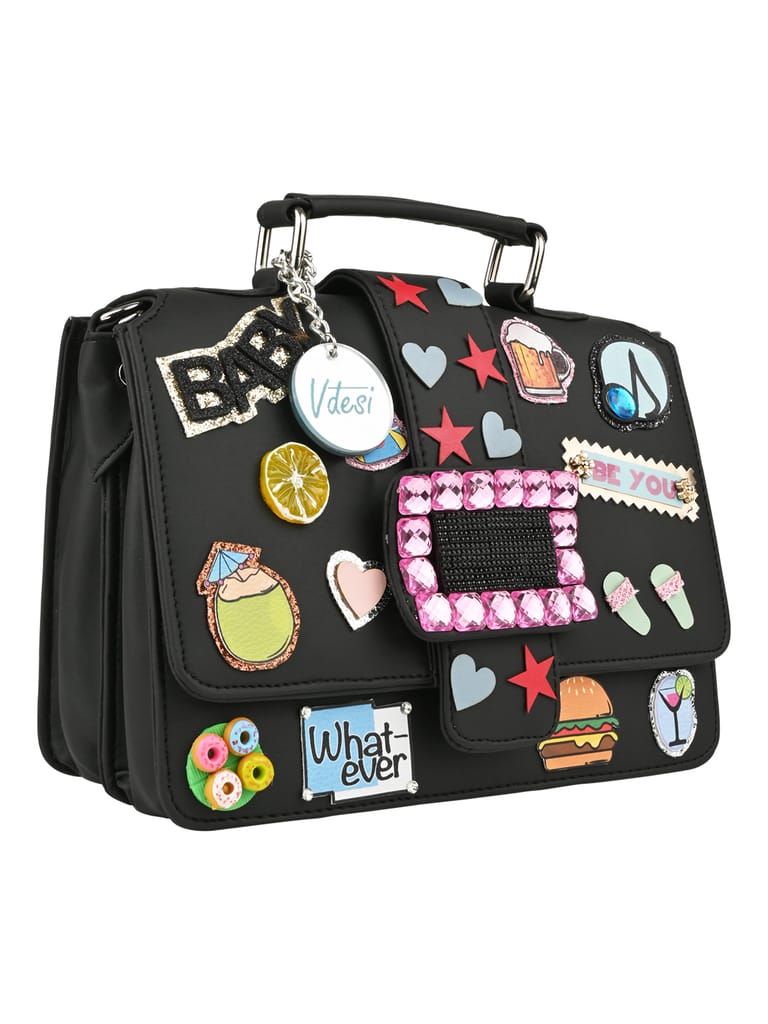 Black pop badges belt sling bag
