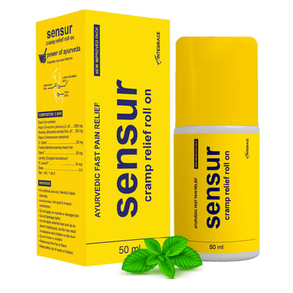 Sensur Ayurvedic Cramp Relief Roll On, 50ml | Fast and Safe Relief from Period Pain in Abdomen, Back and Thighs| Nilgiri, Kapur, Pudina, Lavang | Big Roll On for Easy Use | Soothing Aroma