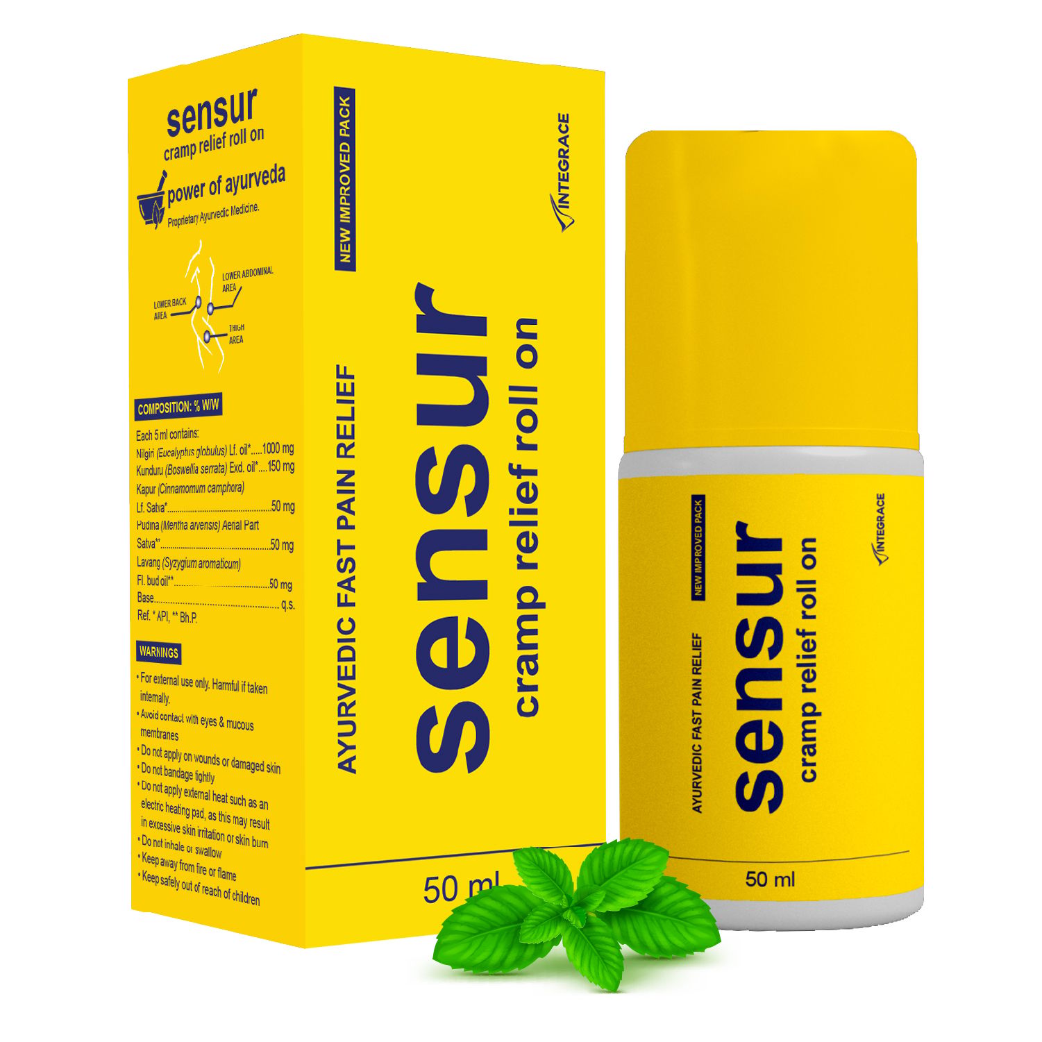 Sensur Ayurvedic Cramp Relief Roll On, 50ml | Fast and Safe Relief from Period Pain in Abdomen, Back and Thighs| Nilgiri, Kapur, Pudina, Lavang | Big Roll On for Easy Use | Soothing Aroma