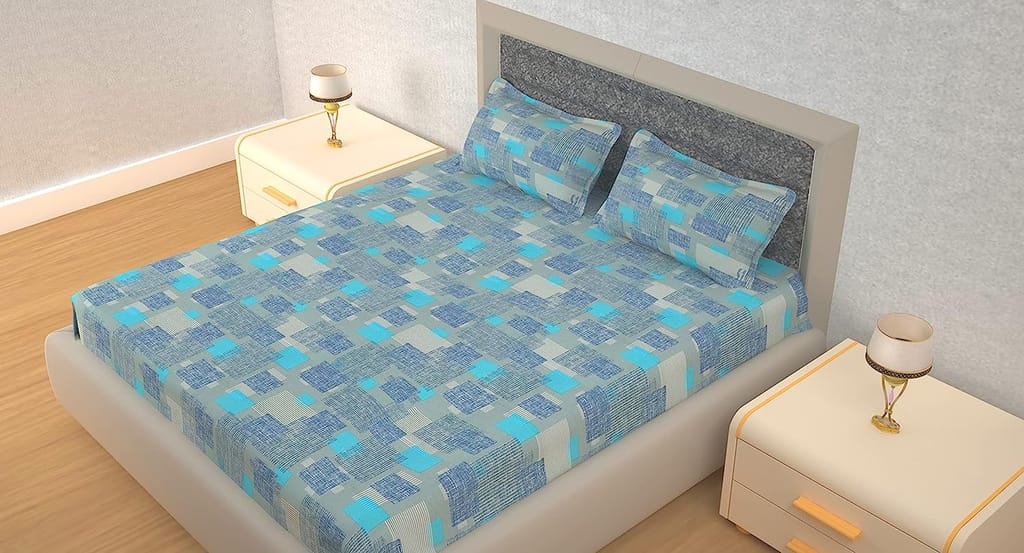 HOME PLUS STUDIO 120 TC Rich Cotton Flat Bedsheet for Double Bed with 2 Pillow Covers | 90x100 inch | Design Abstract | Color - Grey |