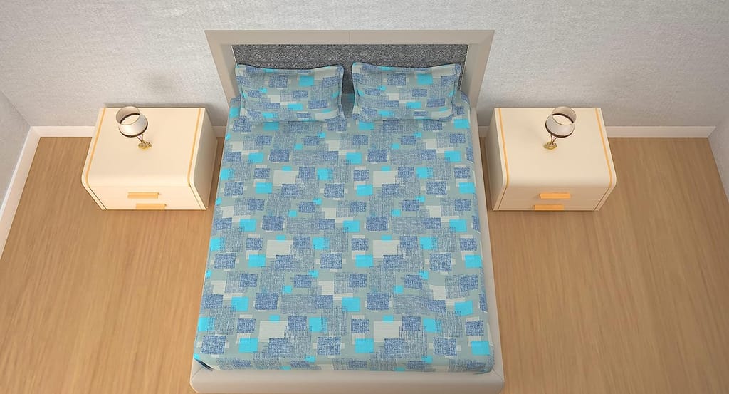 HOME PLUS STUDIO 120 TC Rich Cotton Flat Bedsheet for Double Bed with 2 Pillow Covers | 90x100 inch | Design Abstract | Color - Grey |