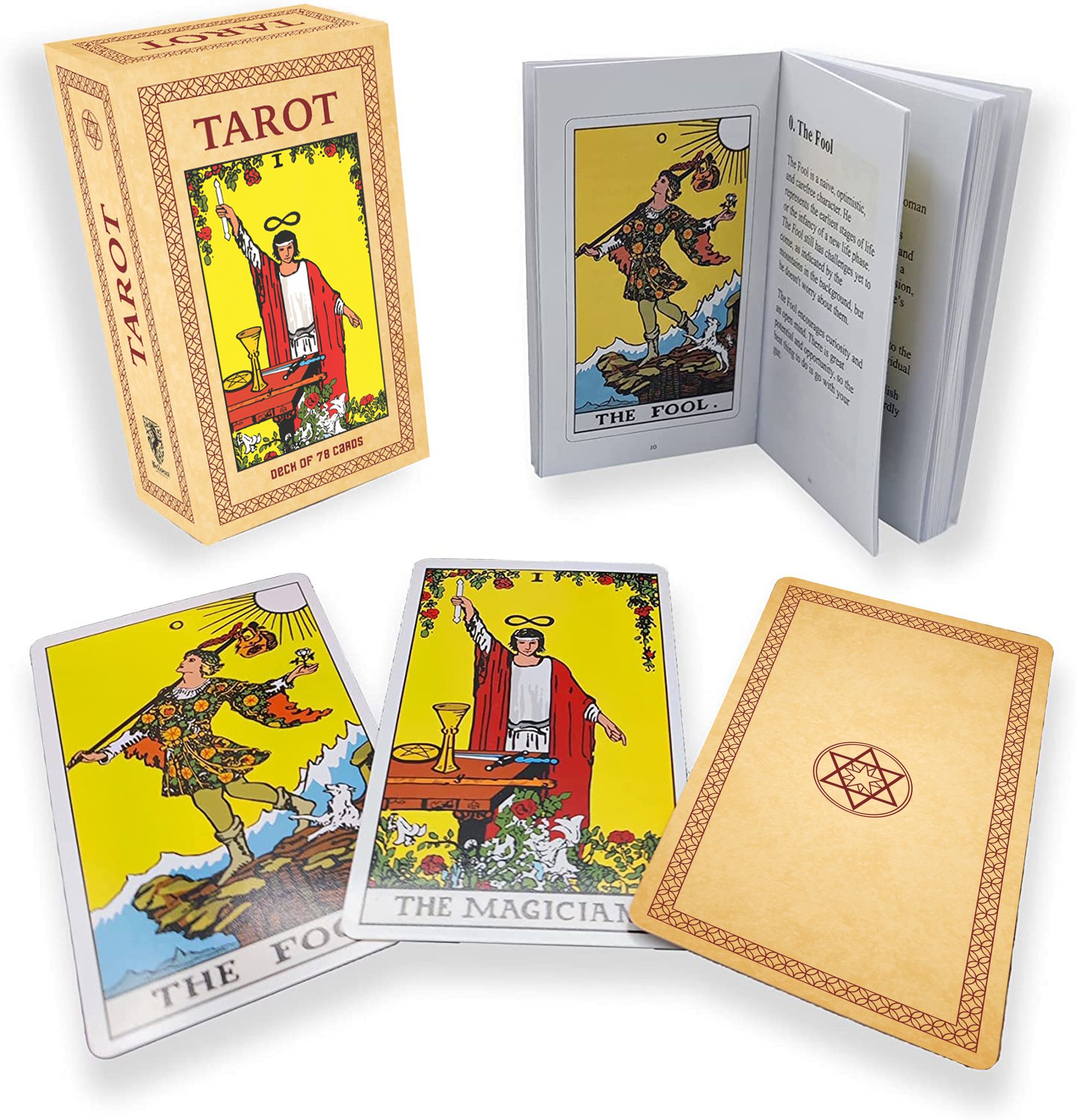 TAROT CARDS Deck with Guide Book, 78 pcs Beautifully Illustrated Tarot Cards Set for Beginners and Experts, Classic Traditional Standard Tarot Deck, Fortune Telling Game, Divination Tools
