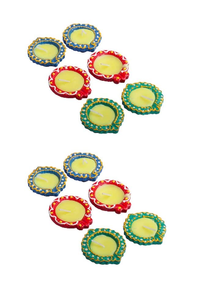 Dbeautify Traditional Handmade Unscented Diya with Candles, Set of 12 Diyas