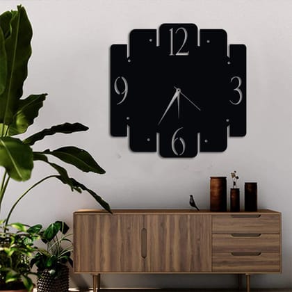 Dbeautify Modern Art Design Square Shape MDF Wooden Wall Clock in Black Color (Size-11.5 Inches)