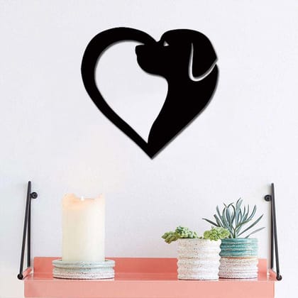 Dbeautify Beautiful Dog and Heart Shape Design MDF Wooden Wall Hanging for Home Decoration in Black Color Size: 11.5x12 Inches