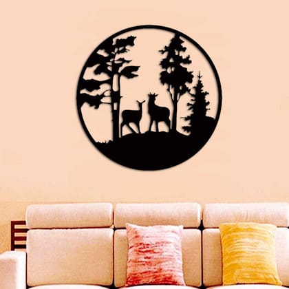Dbeautify Beautiful Forest Design MDF Wooden Wall Art Hanging for Home & Office Decoration in Black Color Size: 12 Inches