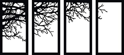 Dbeautify Beautiful Tree Design MDF Wooden Wall Art Hanging for Home & Office Decoration in Black Color Set of 4 Pieces Size: 12 Inches (HI0362)