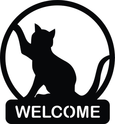 Dbeautify Beautiful Cat Shape Design MDF Wooden Wall Art Hanging for Bedroom Decoration in Black Color Size: 12 Inches