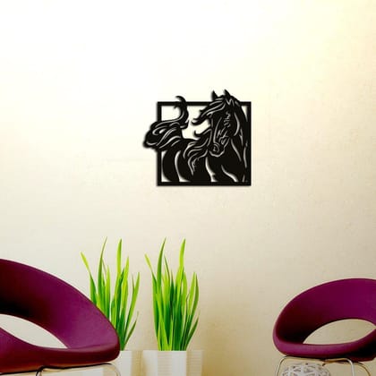 Dbeautify Horse Animal Design MDF Wooden Wall Art Hanging for Home Bedroom Living Room & Office Decoration in Black Color Size: 12 Inches
