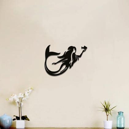 Dbeautify Modern Art Beautiful Mermaid Design MDF Wooden Wall Hanging for Home & Bedroom Decoration in Black Color (Size: 8.7x12 Inches)