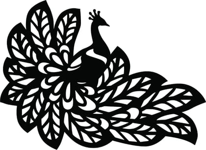 Dbeautify Beautiful Peacock Design MDF Wooden Modern Wall Art Hanging for Living Room Bedroom & Office Decoration in Black Color Size 12 Inches