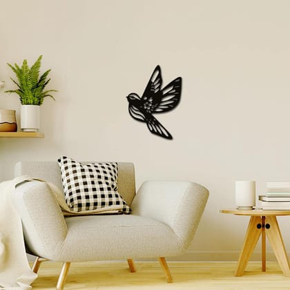 Dbeautify Beautiful Bird Design MDF Wooden Modern Wall Art Hanging for Living Room Bedroom & Office Decoration in Black Color Size 12 Inches