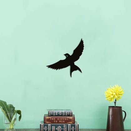 Dbeautify Flying Bird Design MDF Wooden Modern Wall Art Hanging for Living Room Bedroom Decoration in Black Color Size 12 Inches