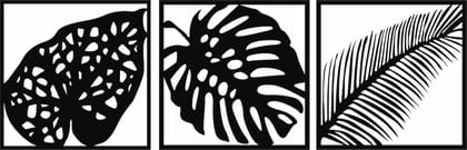 Dbeautify Leaf Design MDF Wooden Modern Wall Art Hanging for Living Room Bedroom & Office Reception Area Decoration in Black Color Size 12 Inches Set of 3 Pieces