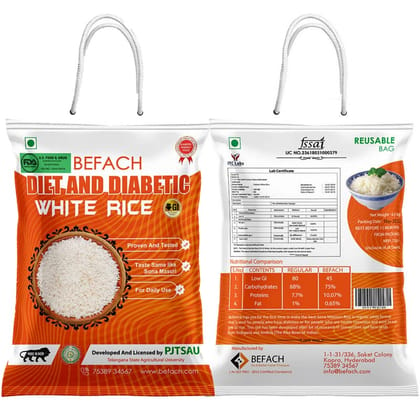 Befach - Diet and Diabetic White Rice | Certified by National Institute of Nutrition | Low Sugar | Low GI | No Pesticides, Non GMO, Perfect for Diet & Diabetic People