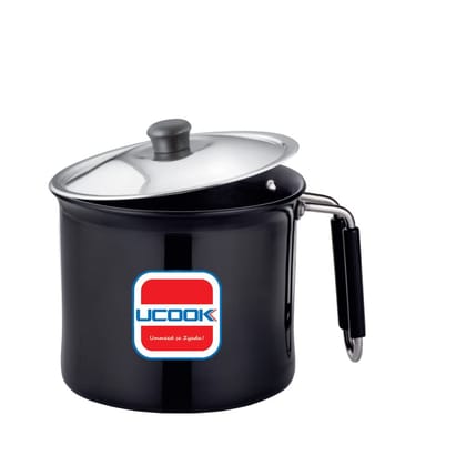 UCOOK Stainless Steel Induction Milk Pot, Milk Pan, Milk Boiler Sandwich Bottom with Glass Lid, 1.8 Litre, Steel Grey