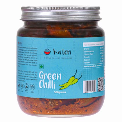 Katori Green Chilli Pickle - Sun Dried - Glass Jars Green Chilli Pickle (500gm)
