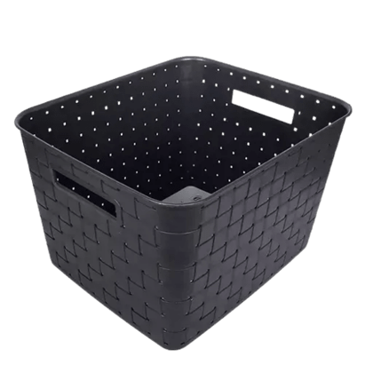 Extra Large Plastic Checkered Storage Basket In Grey Colour