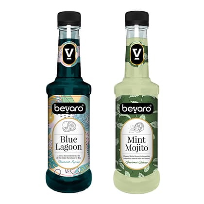 BEVARO Mint Mojito Syrup and Blue Lagoon Syrup Combo, 300ml each Blue Lagoon + Mint Mojito  (600 ml, Pack of 2)