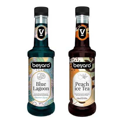 BEVARO Peach Ice Tea Syrup and Blue Lagoon Syrup Combo, 300ml each Blue Lagoon + Peach Ice Tea  (600 ml, Pack of 2)