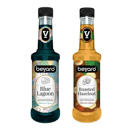 BEVARO Roasted Hazelnut Syrup and Blue Lagoon Syrup Combo, 300ml Blue Lagoon + Roasted Hazelnut  (600 ml, Pack of 2)
