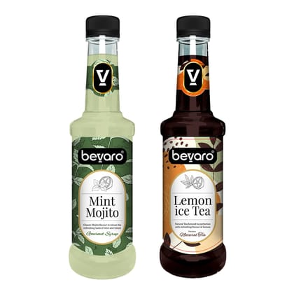 BEVARO Lemon Ice Tea Syrup and Mint Mojito Syrup Combo, 300ml each Lemon Ice Tea + Mint Mojito  (600 ml, Pack of 2)