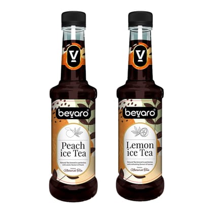 BEVARO Lemon Ice Tea Syrup and Peach Ice Tea Syrup Combo, 300ml each Lemon Ice Tea + Peach Ice Tea  (600 ml, Pack of 2)