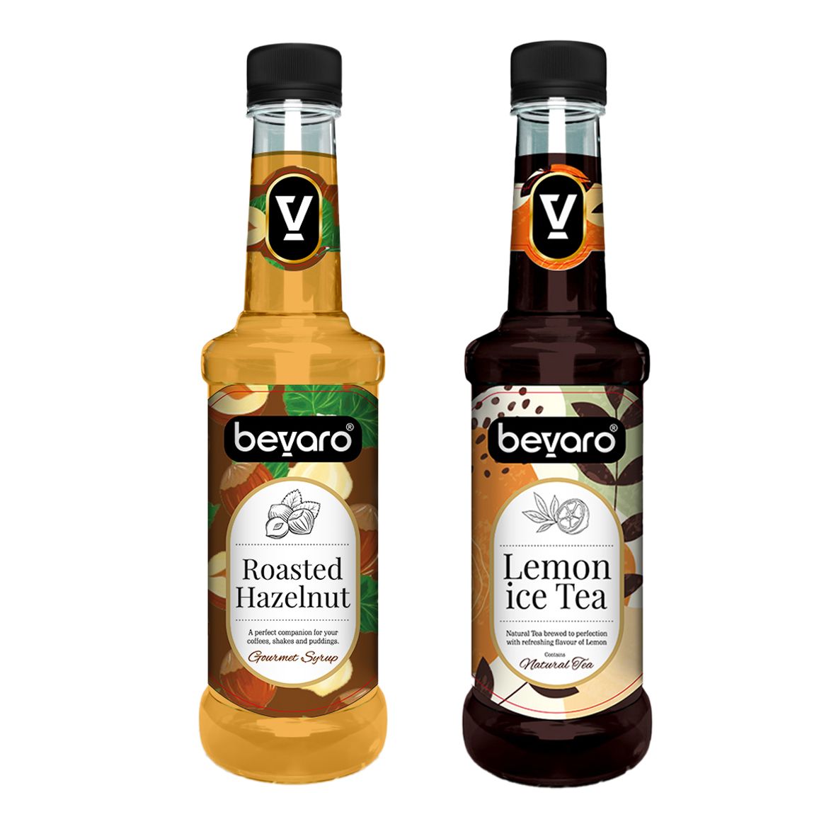 BEVARO Roasted Hazelnut Syrup Combo and Lemon Ice Tea Syrup, 300ml each Lemon Ice Tea + Roasted Hazelnut  (600 ml, Pack of 2)