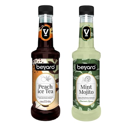 BEVARO Peach Ice Tea Syrup and Mint Mojito Syrup Combo, 300ml each (600 ml, Pack of 2)