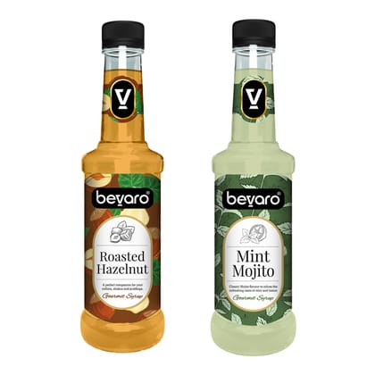 BEVARO Mint Mojito Syrup and Roasted Hazelnut Syrup Combo, 300ml each
