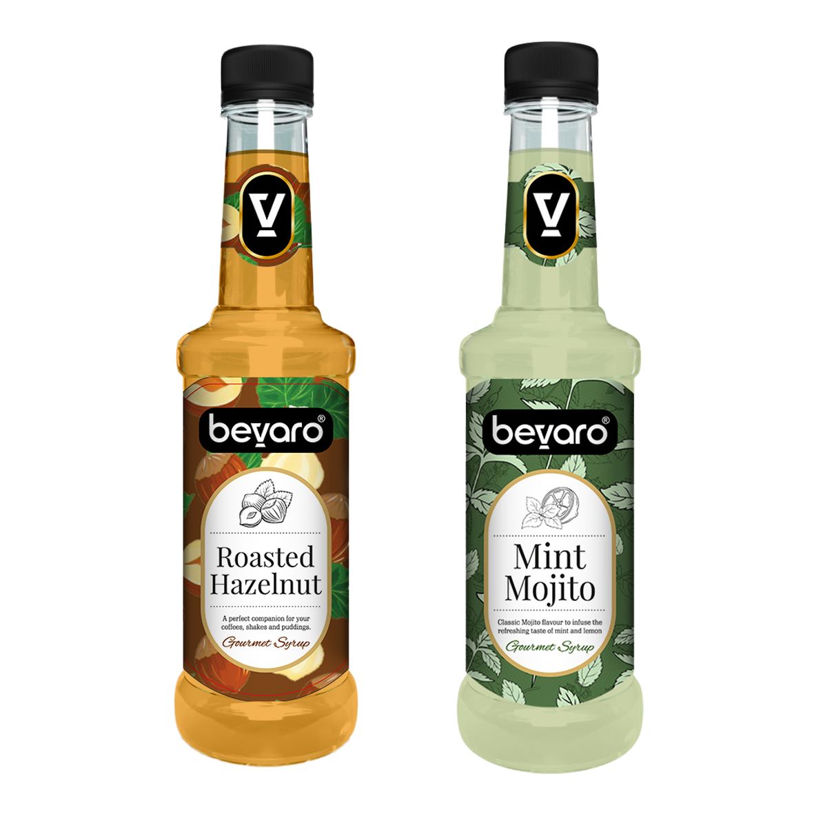 BEVARO Mint Mojito Syrup and Roasted Hazelnut Syrup Combo, 300ml each