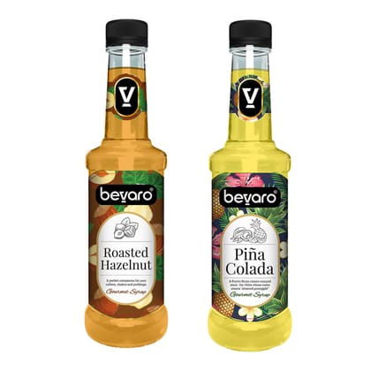 BEVARO Roasted Hazelnut Syrup and Pina Colada Syrup Combo, 300ml Roasted Hazelnut + Pina Colada (600 ml, Pack of 2)