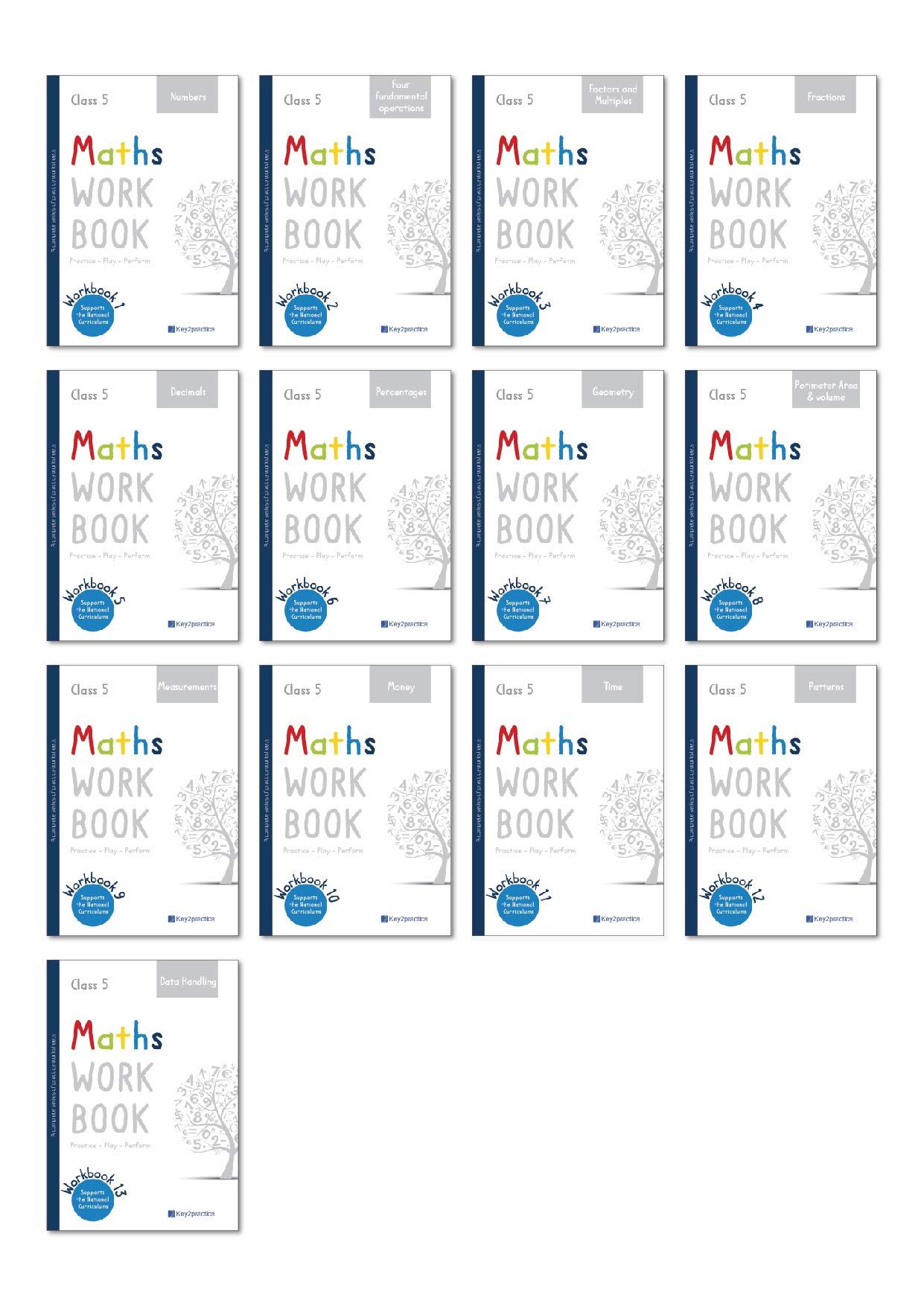 Key2Practice Class 5 Maths Workbook (Numbers, Four fundamental operations, Factors & Multiples, Fractions, Decimals, Percentages, Geometry, Perimeter, Area and Volume, Time, Patterns, Data Handling)