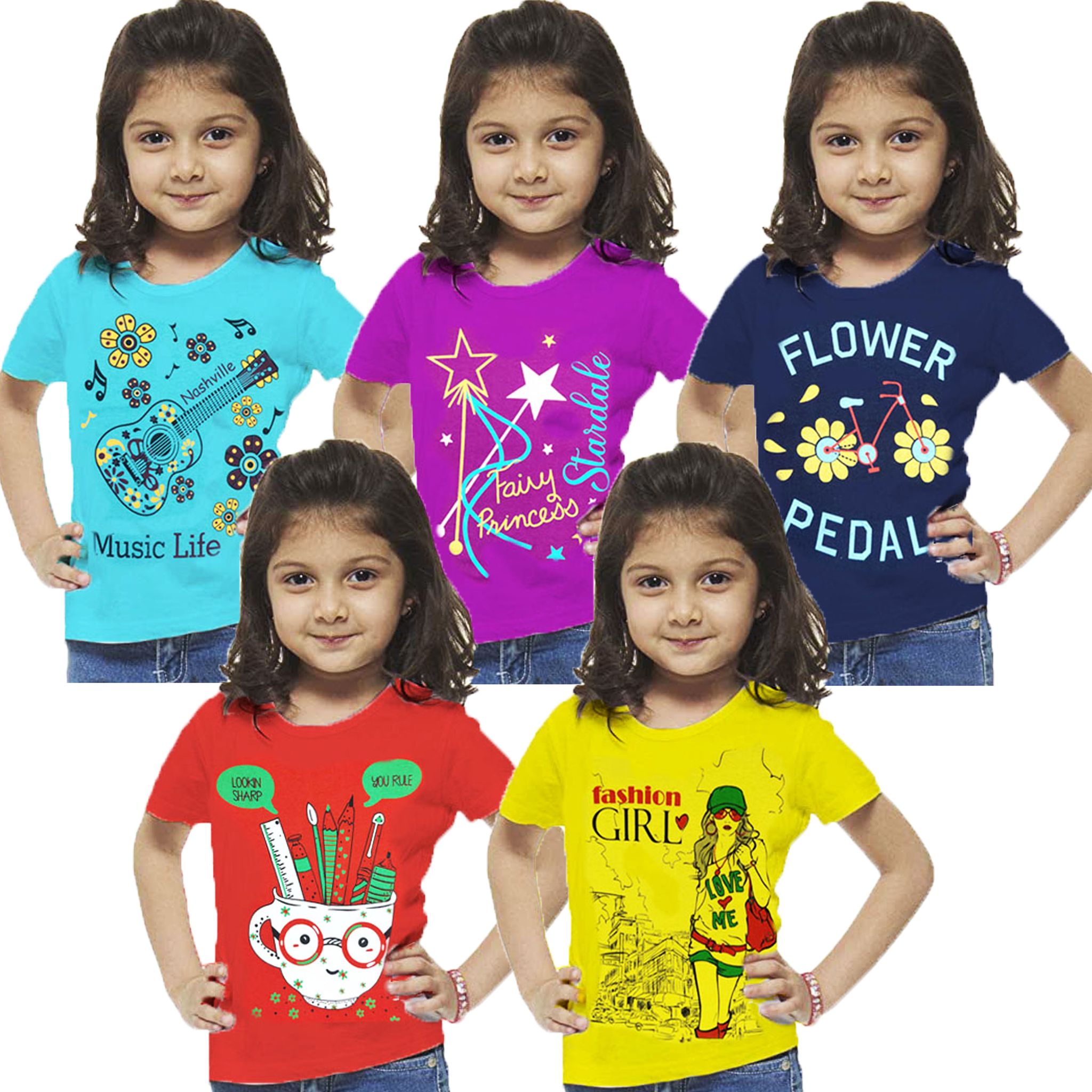 Crazyon girls cotton tshirts tops dress combo pack of 5
