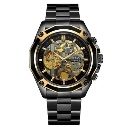 Forsining Golden Business Automatic Mechanical Luxurious Movement Analog Watch Automatized See Through Glass Back Self Winding Wrist Pulses Highlighted For Men