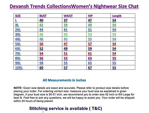 Devansh Trends Cotton Nighty for Women color Small Size To 10XL Size