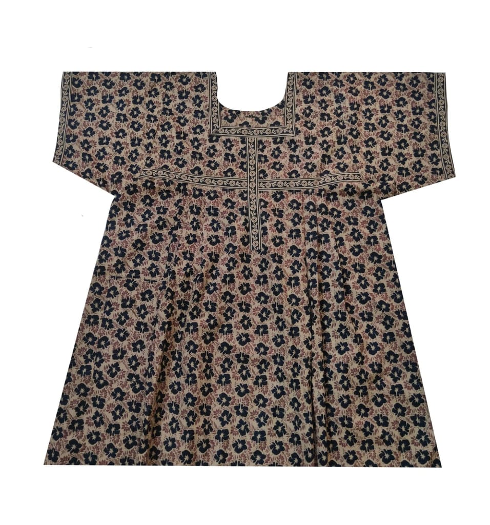 Devansh Trends Printed Pure Cotton Nighty Night Gown/Night Dress for Women creamblack Color (Large - 10xl) (X-Large, Cotton)