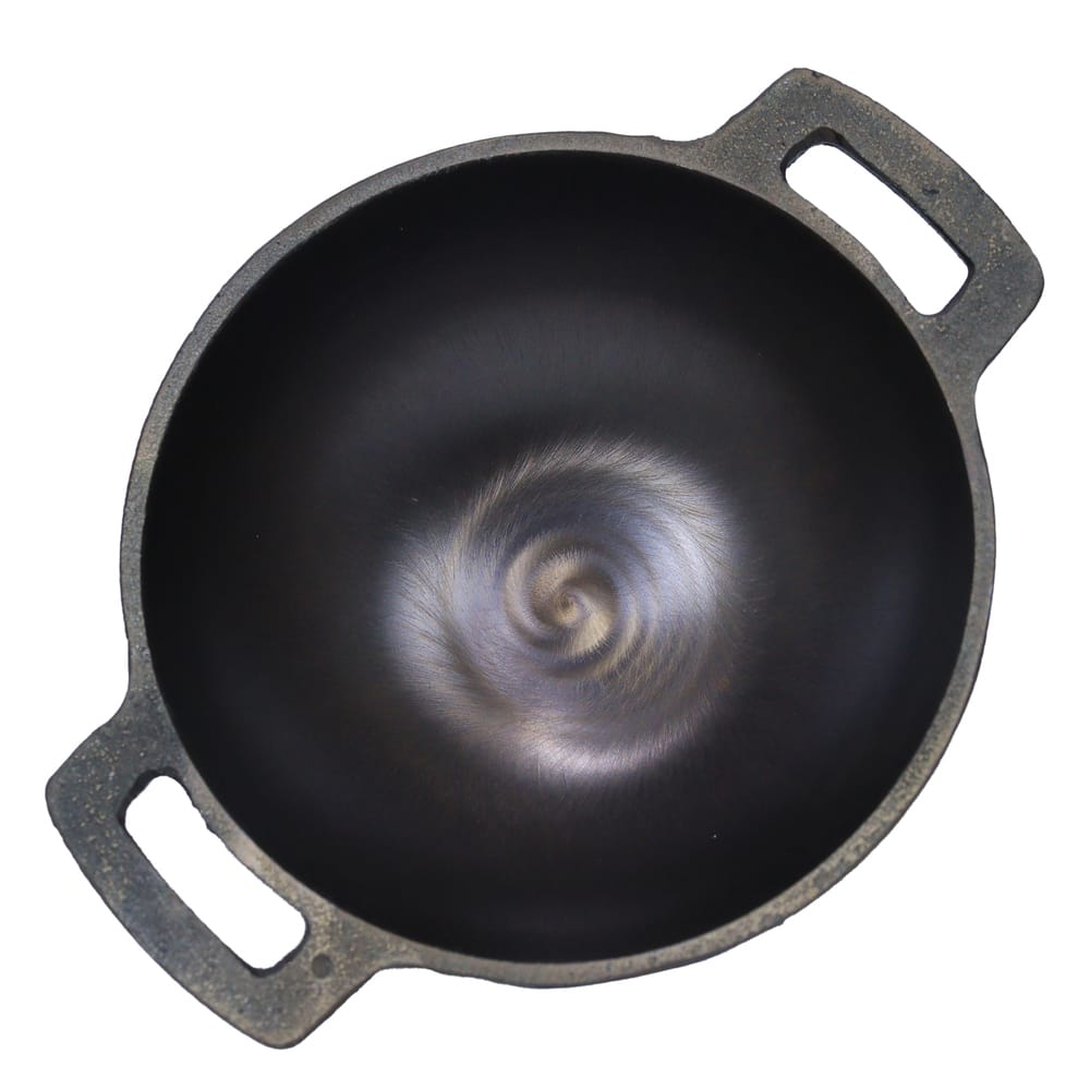 Platt CasIRON Super Smooth Pre-Seasoned Cast Iron 7" (18cm) Looped Kadai with Sturdy Cast Iron 2 Side Handles, Brown, LPG & Induction Friendly