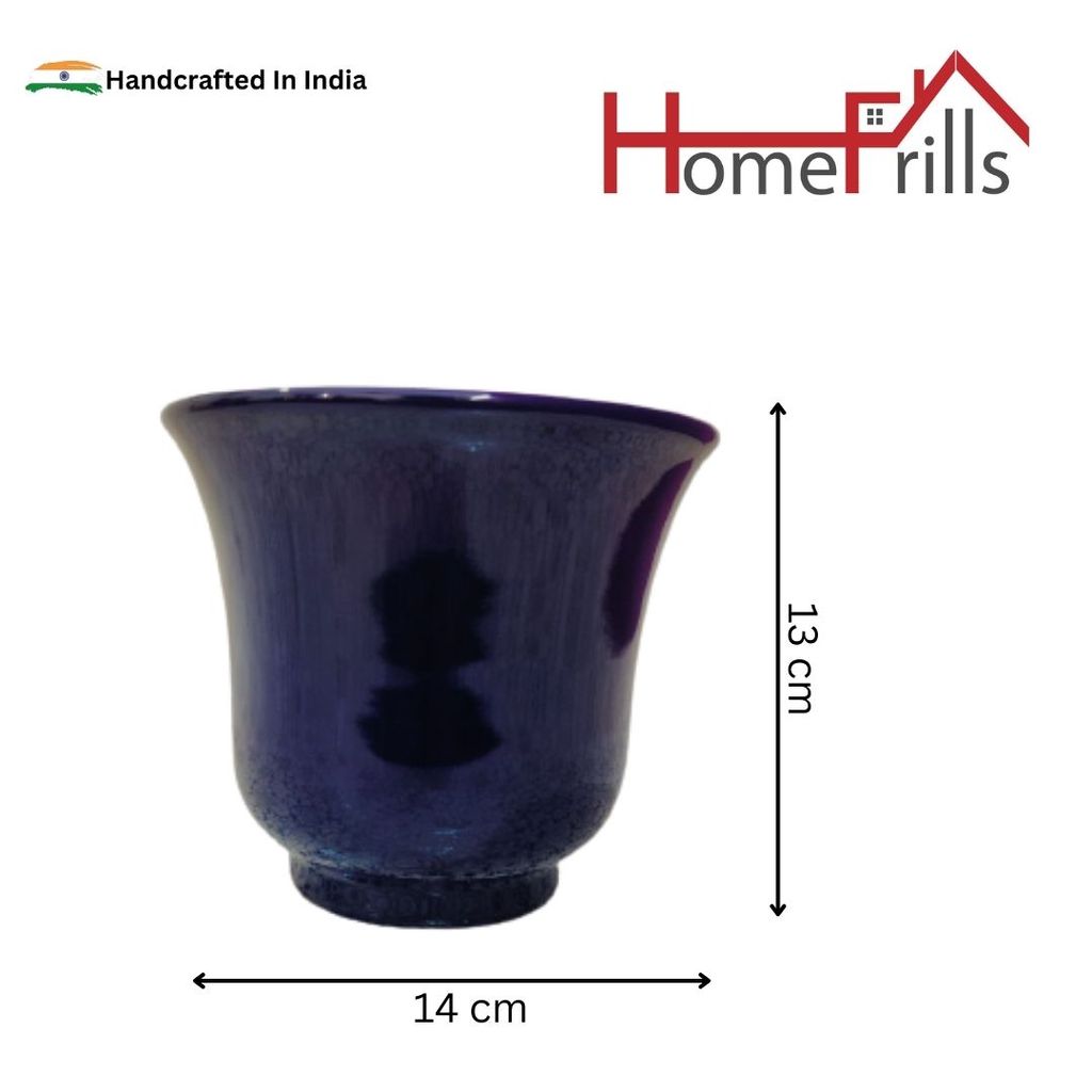 Homefrills Small High Glossy Blue Colour Ceramic Planters Pots for Indoor & Outdoor Home, Garden, Office Decor,Balcony Planters Pot Gamla Size-14 * 13 cm Colour-Blue