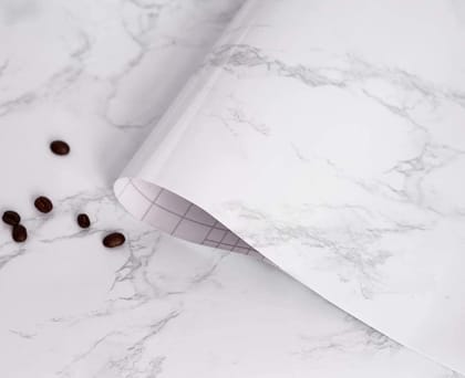 Wall Paper for Wall Decor - 3D Wall Sticker for Bedroom - Self Adhesive - Peel & Stick - Wallpaper for Walls (40cm x 250cm, White Marble, 1, Wallpaper Roll)