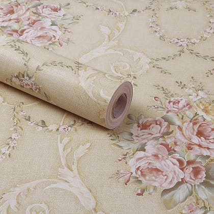 LAAYO Wall Sticker for Home - Wallpaper Wall for Bedroom - Self Adhesive Waterproof Wallpaper - PVC Wall stiicker Wallpaper for Living Room (40cm x 1000cm, Beige Floral) (500 cm)